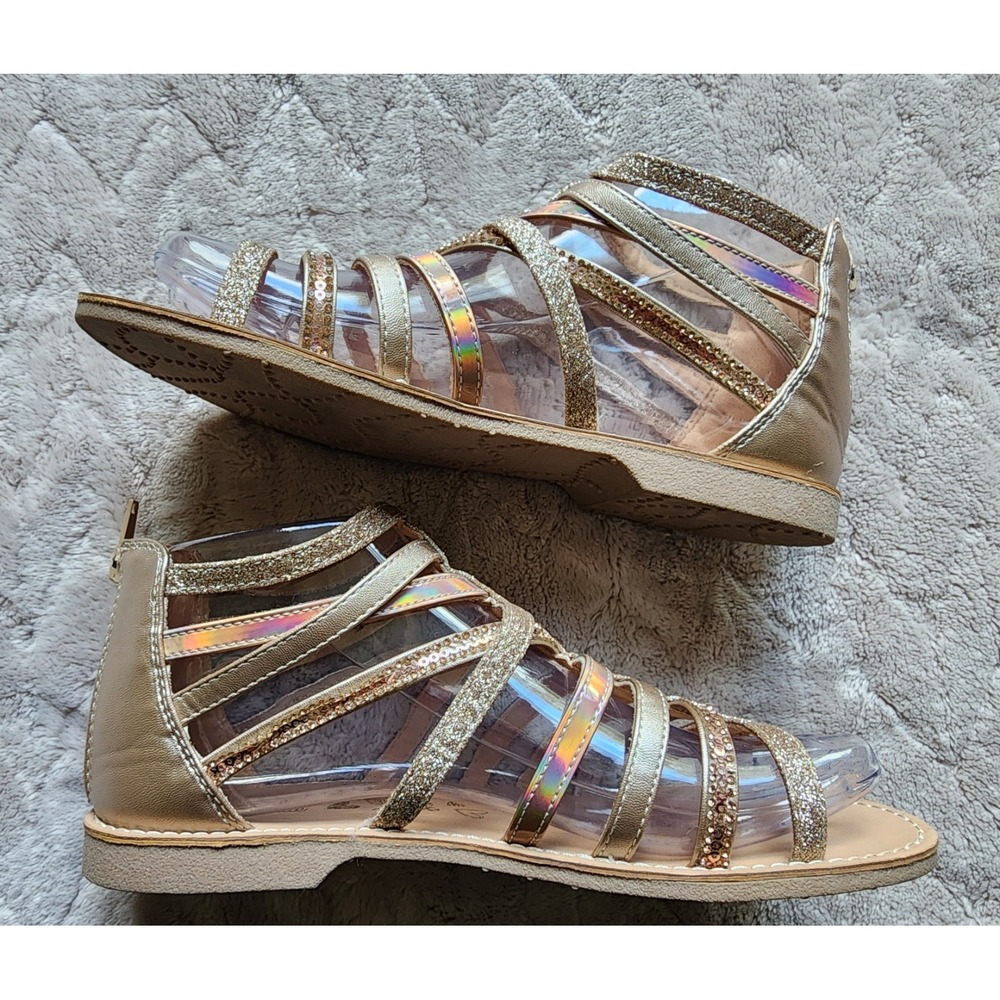 Olive & Edie Gold Strappy Gladiator Sandals Girls Size 5 Maya Glitter Iridescent